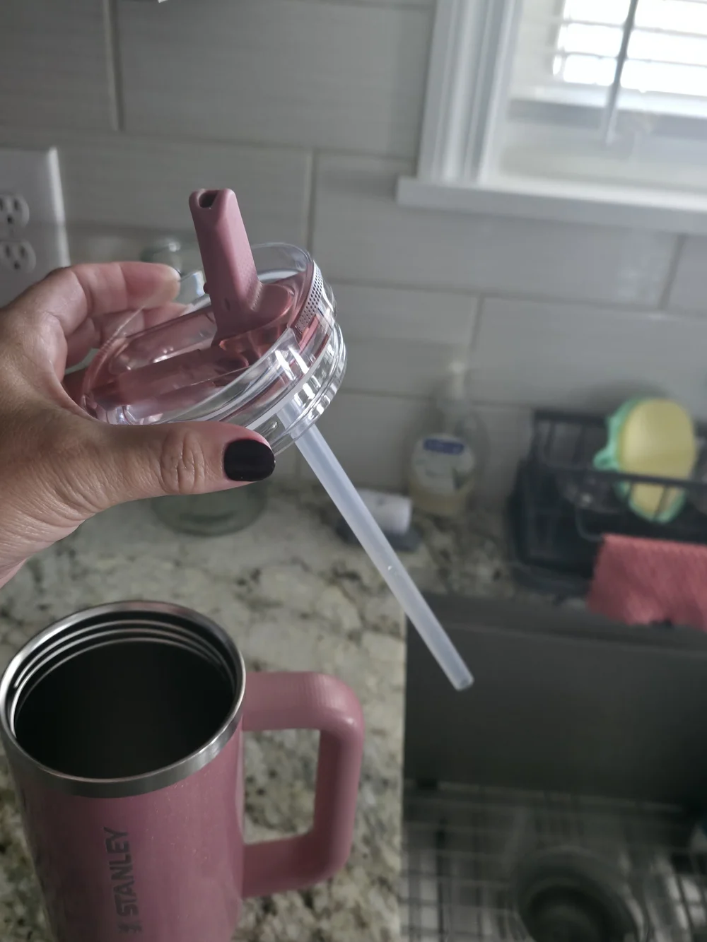 Stanley Sparkle Pink Travel Mug with Handle and Straw